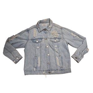 Refuge Distressed Light Denim Jean Jacket Size M Blue